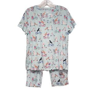 Sleep Sense Dog Print Pajama Set Top M Bottom S Cotton Stretch Lounge Pockets